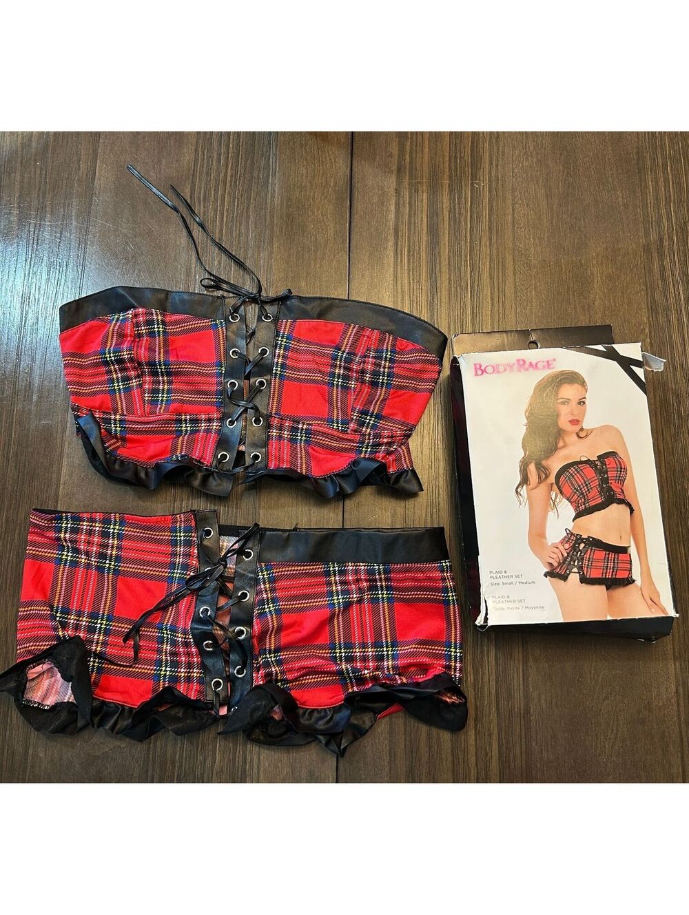 Tease Y2K Red Plaid 3 Piece Lingerie Set S/M NWT Y2K Punk